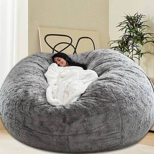 lot 17398 image: HDMLDP Bean Bag Chair for Adults Kids Without Filling Comfy Fluffy Giant Round Beanbag Lazy Sofa Cover for Reading Chair Floor Chair, 7FT, Grey