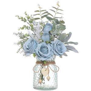 lot 17401 image: Faux Flowers with Vase,Artificial Silk Roses in Vase, Fake Plant Eucalyptus Flower Arrangement for Home Office Farmhouse Bathroom Dining Table Centerpiece Decorations Coffee Table Decor (Dusty Blue)