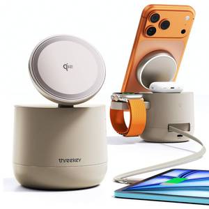 lot 17418 image: MFI Certified by Apple, 4 in 1 Magsafe Wireless Charging Station, Qi2 15W Magsafe Charger for iPhone 171615141312 Series, iWatch, Airpods, iPad, 65W Charger Included (Sand, 4 in 1)