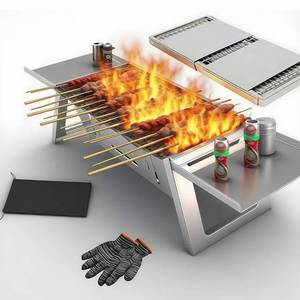 Foldable Small Charcoal Grill - Stainless Steel & High - Temp Resistant, Perfect for 2-3 Outdoor Enthusiasts! Ideal for Camping, BBQs, Picnics & Tailgating, Super Portable Yakitori Grills