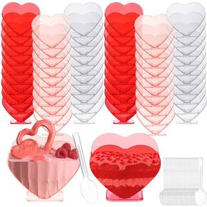 lot 17420 image: Ziliny Mini Heart Shaped Dessert Cups with Spoons 2.7 oz Valentine Day Plastic Appetizer Cup Clear Disposable Reusable Heart Shaped Bowl for Valentine Wedding Party Cakes Ice Cream(Multicolor,60 Set)