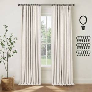 lot 17422 image: INOVADAY 100% Blackout Curtains for Bedroom, Black Out Curtains 84 Inch Long, Clip Rings Linen Blackout Drapes, Thermal Insulated Room Darkening for Living Room, 2 Panels - Beige,W50xL84