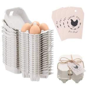 lot 17423 image: Fullhawl 24 Pcs 4 Count Easter Egg Carton Bulk Half Dozen Reusable Natural Pulp Paper Cardboard Egg Carton Colored Storage Easter Gift Box with Label Jute Rope for Kitchen Market Farm (White)