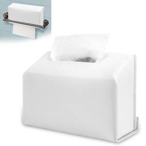 lot 18145 image: Stylish Tissue Box Cover Holder Compatible with Kleenex Disposable Paper Hand Towels, Leather Wall-Mounted Towel Dispenser for Tabletop, Bathroom, Dining,Kitchen,Bathroom. (White)