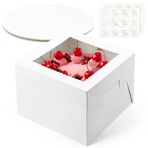 lot 18162 image: ZORRITA 2 Pack Cake Boxes, 10 x 10 x 8 Inches Tall Cake Boxes with Cake Boards, Disposable Cake Containers with Lids and Window for Wedding, Birthday, Party