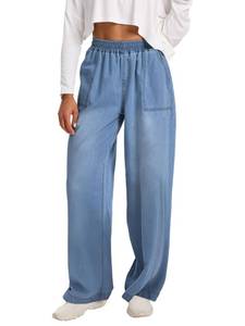 lot 18163 image: DEICAEVO Wide Leg Baggy Jeans, Elastic Waist Jeans for Women Trendy Loose Pants Dark Blue L