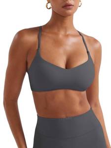 lot 18168 image: YEOREO Y Back Sports Bras for Women Padded Racerback Bra Paisely Light Impact Adjustable Straps Gym Workout Tops Dark Gray S