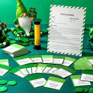 lot 18176 image: Leitee St. Patricks Day 5 Second Game Question Cards and 5 Second Hourglass Family Clover Game Irish Themed Simple Questions for Party School Classroom, Family Activities Party Favors