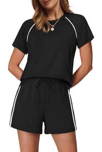 lot 18179 image: Sampeel Plus Size Spring for Women Lounge Set 2 Piece Summer Outfits 2026 Matching Set Loungewear Two Piece Travel Outfits Beach Vacation Maternity Clothes Resort Wear Black 2XL