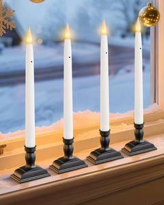 lot 18180 image: otnofok 13.2 Battery Operated Window Candles with Dusk to Dawn Sensor, LED Flickering Flame, 3000K Warm White Christmas Candle Lights for Windows, Indoor Holiday Decor, 4 Pack, Black Holders