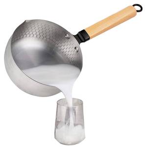 lot 18193 image: Yukihira Saucepan,Yukihira Pot, 2.2 Quart Stainless Steel Saucepan Pan Japanese Milk Pot with Wood Handle