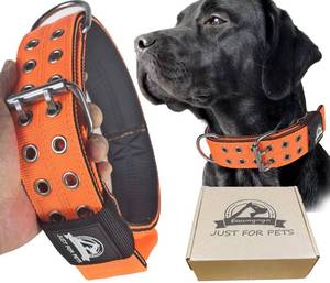 lot 18202 image: Kawagogo 4-Layer Nylon Collar for Large Dogs, Tactical Military Training Heavy Duty Dog Collar for Extra Large Breeds (Orange, SizeL Adjust17-22 FitsLarge Dogs)