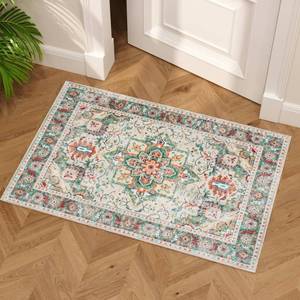 lot 18208 image: Vintage Rugs for Entryway, 2x3 Washable Low Pile Rug, Front Door Non-Slip Small Area Rug for Kitchen, Throw Rugs with Rubber Backing, Soft Boho Indoor Entrance Bedroom Entry Carpet mat (CreamGreen)