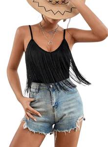 lot 18212 image: Ella Lust Cowgirl Fringe Bodysuit for Women - Western Country Concert Outfits Boho Tassel Jumpsuit Rave Festival Tops Romper (Black,XL,107421a)