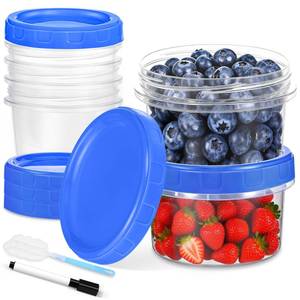lot 18218 image: Yomarket 6 Pcs 8 oz Plastic Containers with Screw Lids, Reusable Clear Food Storage Containers with Pen and Brush for Snack Salad Fruit, Freezer Storage Containers, Microwave & Dishwasher Safe