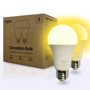lot 18220 image: hooga Circadian Rhythm Full Spectrum LED Light Bulb - 2700K, 2100K, 1400K, Flicker-Free, Blue Light Free Night Mode, 7W Energy Efficient Warm White for Sleep, Relaxation & Focus - 2 Pack