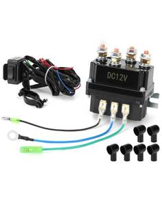 lot 18223 image: QWORK Universal 12V Solenoid Relay Contactor Winch Rocker Thumb Switch Combo for ATV UTV 2000-5000lbs Winches with Sturdy Steel Construction, Powder-Coated Black Finish, Easy Installatio