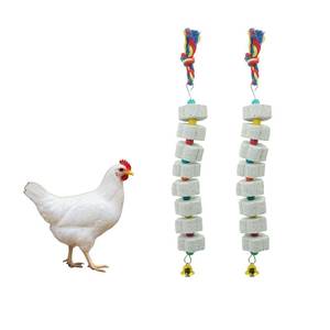 lot 18224 image: HIITYFF 2 Pack Extra Long Chicken Chewing Toys with Beads and Bell, 27 Calcium Beak Grinding Stone for Cage, Bird Toys for Parrots, Budgies, Hamsters, Rabbits