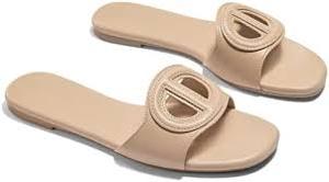 lot 10193 image: Designer Logo Slide Sandals Brown Leather