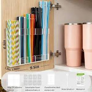 lot 14236 image: Clear Acrylic Wall Mount Straw Holder with Gel Installation Kit 1pc