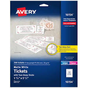 lot 16396 image: Avery Printable Tickets with Tear-Away Stubs