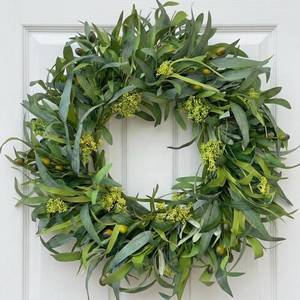 lot 3865 image: GinzeTop 24 Inch Olive Wreath for Front Door - Artificial Greenery Spring Summer Wreath with Mixed Willow Leaves and Olive Fruit - Large All Season Farmhouse Decor for Indoor Outdoor Wall Wedding