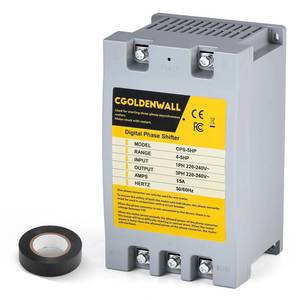 lot 3869 image: CGOLDENWALL Single Phase to 3 Phase Converter 5HP4KW 15A 220V-240V InputOutput Digital Phase Shifter, 5HP3.75KW Rated Load, 4HP3KW Heavy Loads,One Converter for One Motor