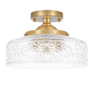 lot 3871 image: Gold Semi Flush Mount Ceiling Light, 3-Light Close to Ceiling Light with Globe Glass, Vintage Hallway Lights, Brass Closet Light Fixture, Kitchen Flush Ceiling Mount for Entryway Bedroom Bathroom,E12