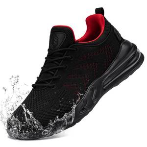 lot 3875 image: LARNMERN Men Non Slip Work Sneakers Water Resistant Food Service Zapatos Trabajo Antideslizantes Walking Shoes Waterproof Shoes Slip-on, Black Vermilion 8 Wide