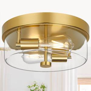 lot 3881 image: szzgco Flush Mount Ceiling Light Fixtures, 2-Light Gold Ceiling Mount for Farmhouse with Clear Glass Lampshade, Industrial Flush Mount Light Fixture Farmhouse for Hallway, Kitchen, Entryway and Foyer