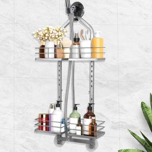 lot 3884 image: Aquohola Shower Caddy Hanging for Handheld Showerheads Adjustable Height Extra Long Bathroom Storage Organizer Hanger Rack Rustproof Hose Shower Organizer 4 Levels Height Shower Rack (Sliver)