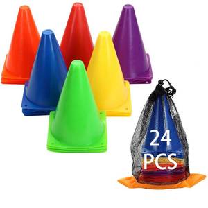 lot 3891 image: Win SPORTS Training Plastic Traffic Cones Set - Indoor Outdoor and Festive Events Agility Cones,Sports Soccer Flexible Cone Sets,Sports Equipment for Kids (Multicolor,24 Pack,7 Inch)