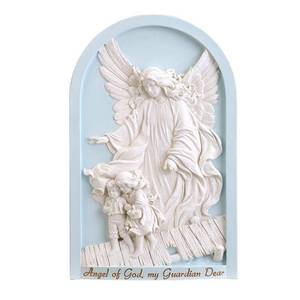 lot 3895 image: Christian Brands Catholic Nursery Dcor - Guardian Angel Wall Plaque for Child or Babyfts Room, 11.75 L x 7.5in W, Bluein