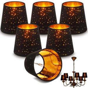 lot 3907 image: Riakrum 6 Pcs Chandelier Lamp Shades Set Small Lamp Shade for Pendant Wall Ceiling Lights Candle Bulbs Clip on Fitter Lampshade (Star,Black)