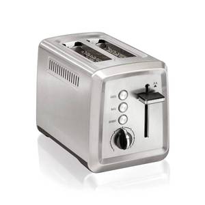 lot 3909 image: Hamilton Beach 2 Slice Toaster with Extra-Wide Slots, Bagel Setting, Toast Boost, Slide-Out Crumb Tray, Auto-Shutoff and Cancel Button, Defrost Function, Stainless Steel (22794)