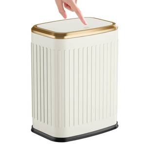 lot 3910 image: TIPGO Bathroom Trash Can with Lid, 2.1 Gallon  8 Liter Small Garbage Can, Press Top Bin, Stainless Steel Wastebasket with Pop-Up Lid for Bedroom, Living Room, Office (Cream)