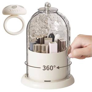 lot 3916 image: HJUHBDJ 360-Degree Rotating Bathroom Organizer, Storage Container with Fixed Base for Toothbrush, Razor, Makeup Tools, Personal Care Items