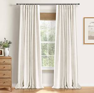lot 3917 image: 100percent Blackout Shield Full Blackout Curtains for Bedroom 84 inch Length 2 Panels Set, Clip RingsRod Pocket Faux Linen Black Out Curtains for Living Room, Thermal Insulated, 50Wx84L, Beige