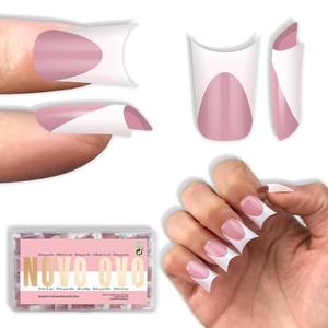 lot 4014 image: NOVO OVO Extra Thick Duck Nails Short with Moon Curve Light White French Tips BERRY PINK Full Cover for Press on Acrylic, Flare Wide French Soft Gel Fake False Nail Extension x 15 Sizes 240 pcs
