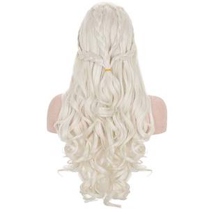 lot 4029 image: morvally Long Blonde Braided Cosplay Wig Womens Blond Wavy Curly Synthetic Hair Wigs for Halloween Costume Party(Light Blonde)