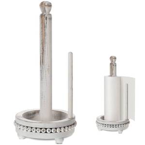 lot 4031 image: White Farmhouse Paper Towel Holders Wood Rustic Beaded Paper Towel Holders 14.6 x 7.5in Washed Stand Dispenser Rack for Kitchen Bathroom Dining Toilet Countertop Decorin