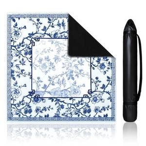 lot 4042 image: pldnhzua Chinoiserie Mahjong Mat for Table with Black Carrying Bag, Anti-Slip, Noise-Reducing Table Cover for Mahjong Poker Board Games Dominoes Card Games 31.5 x 31.5in (Light Blue)in