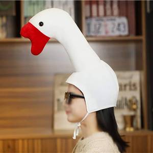 lot 4046 image: Warmtree Cute Plush Hat Funny Novelty Plush Animal Fruit Hat Mask Cap Photo Props Dress Up Hat Cosplay Halloween Party Costume Headgear (Goose)