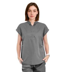 lot 4050 image: Medical Scrub Tops for Women - Mandarin Collar Soft Stretch Women�s Scrub Top, Relaxed Fit Scrub Shirts Dark Grey