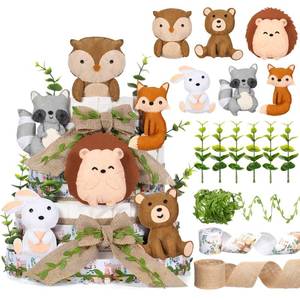 lot 4053 image: MotiMind Woodland Baby Shower Decorations DIY Diaper Cake Kit with Neutral Forest Animal Burlap Sage Green Leaf Ribbon Leaves Welcome Baby Gender Reveal Party Decor Mommy Gift(Felt)