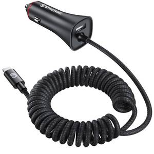 lot 4058 image: Apple MFi Certified Syncwire iPhone Car Charger 32W Super Fast Car Phone Charger Cigarette Lighter USB Car Adapter with Build-in 5FT Coiled Lightning Cable for Apple iPhone 14131211XRMax, iPad