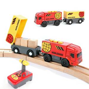 lot 4082 image: Electric Remote Control Train Toy, Battery Operated Locomotive Motorized Train Toy Gift for Boy Kids Toddlers Fit Thomas, Brio, Chuggington(red Truck)