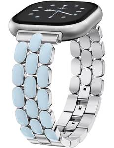 lot 4084 image: Wearlizer Resin Metal Band Compatible with Fitbit Versa 4 Bands for WomenSense 2SenseVersa 3, Jewelry-Style Dressy Bracelet with No-Tool Adjustment, Elegant Lightweight Strap for Work and Daily