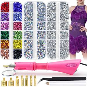 lot 4091 image: Briskbloom Hotfix Rhinestone Setter, Hot Fix Applicator Tool Bedazzler Kit with Rhinestones, Hot Fixed Wand DIY Kit for Clothes Clothing Fabric Crafts, 6300PCS Hotfix Rhinestones, 3 Gems Sizes