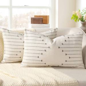 lot 4095 image: YCOLL Boho Spring Throw Pillow Covers 12x20 Set of 2 Neutral Woven Decorative Pillowcases Cotton Tufted Couch Pillows Modern Farmhouse Cushion Covers for Sofa Couch Bed Living Room Home Decor, Gray